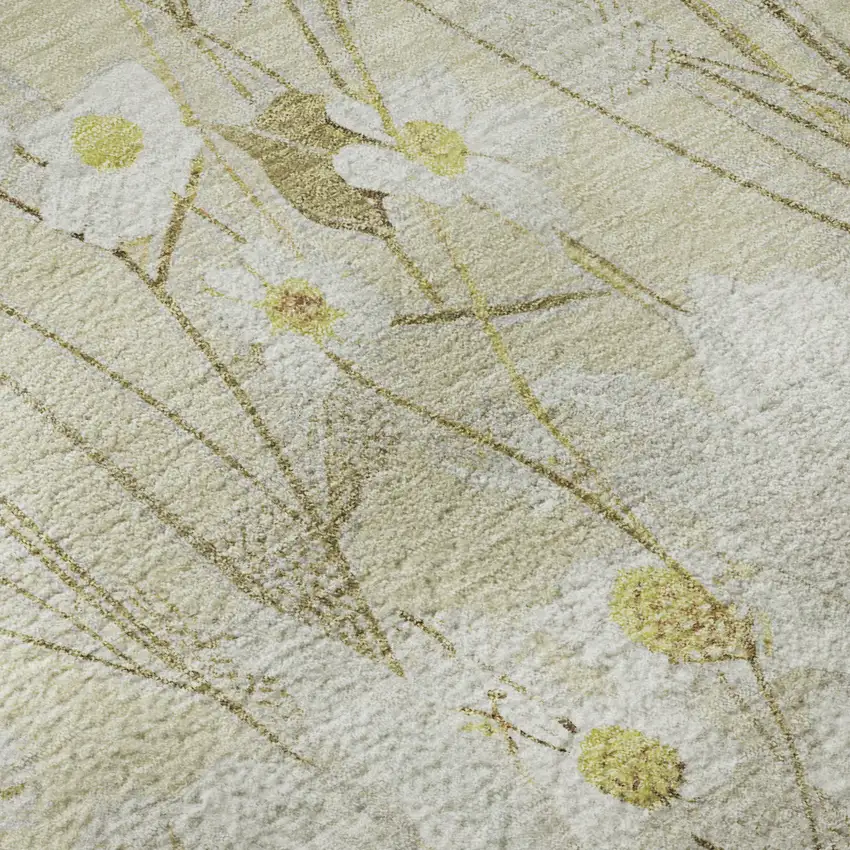 8' Wheat And Ivory Floral Washable Area Rug With UV Protection Photo 9