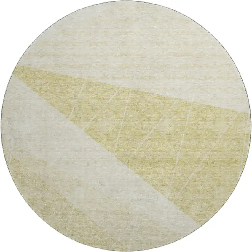 8' Wheat And Ivory Geometric Washable Round Rug With UV Protection Photo 1