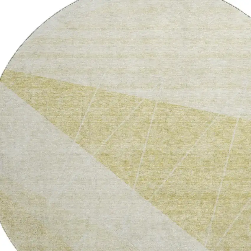 8' Wheat And Ivory Geometric Washable Round Rug With UV Protection Photo 2