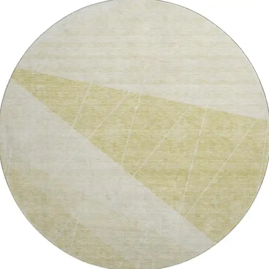 8' Wheat And Ivory Geometric Washable Round Rug With UV Protection Photo 3