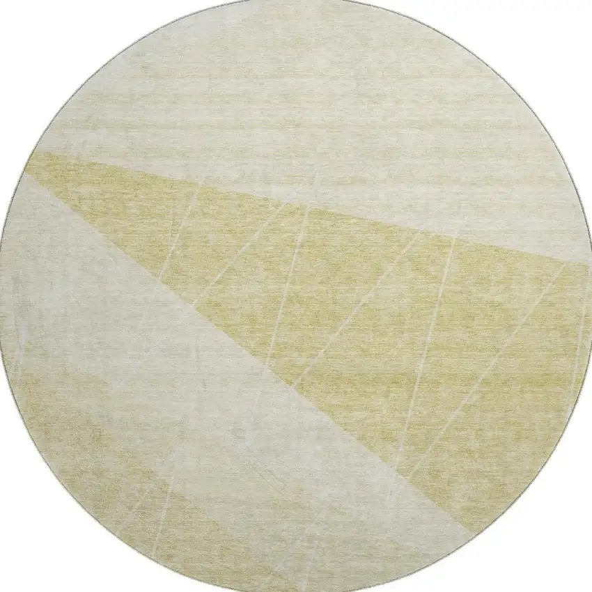 8' Wheat And Ivory Geometric Washable Round Rug With UV Protection Photo 3
