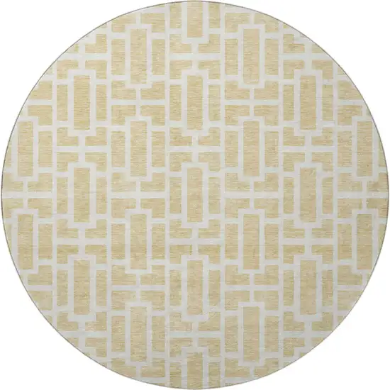 8' Wheat And Ivory Geometric Washable Round Rug With UV Protection Photo 4