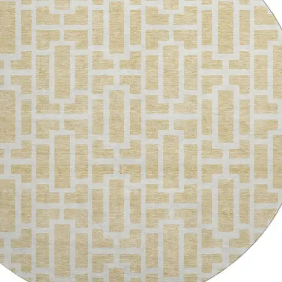 8' Wheat And Ivory Geometric Washable Round Rug With UV Protection Photo 3