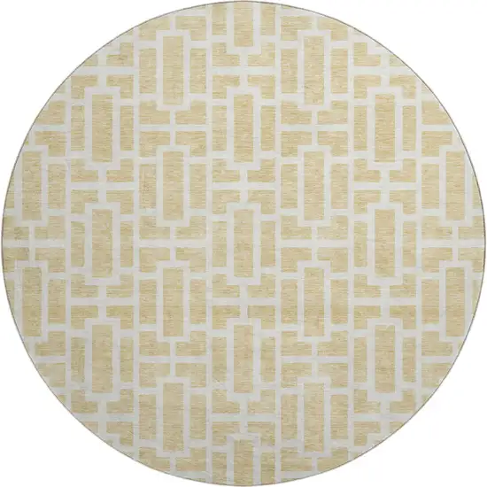 8' Wheat And Ivory Geometric Washable Round Rug With UV Protection Photo 1