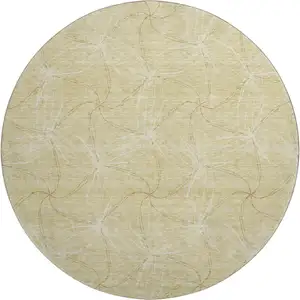 Photo of 8' Wheat And Ivory Geometric Washable Round Rug With UV Protection