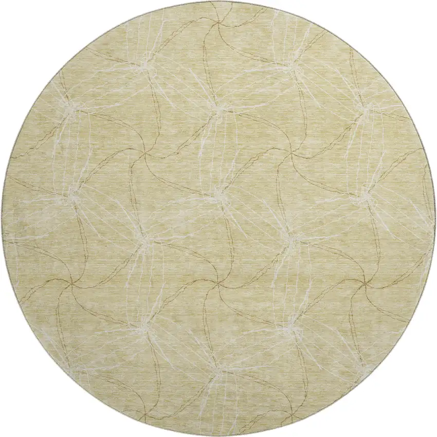 8' Wheat And Ivory Geometric Washable Round Rug With UV Protection Photo 1