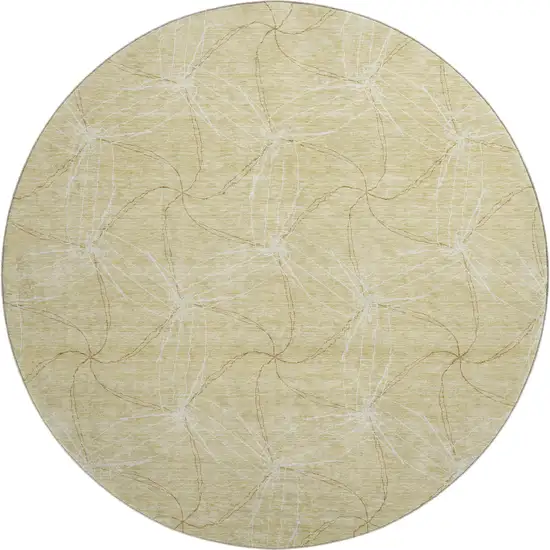 8' Wheat And Ivory Geometric Washable Round Rug With UV Protection Photo 1