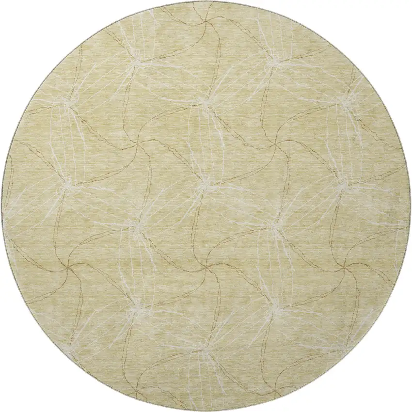 8' Wheat And Ivory Geometric Washable Round Rug With UV Protection Photo 2