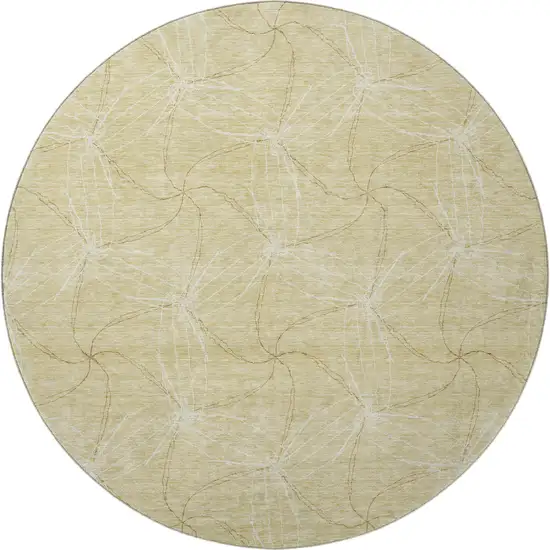 8' Wheat And Ivory Geometric Washable Round Rug With UV Protection Photo 2