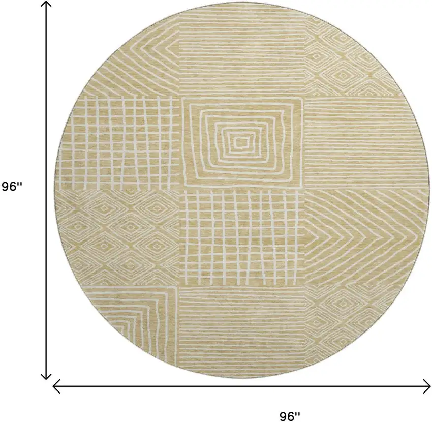 8' Wheat And Ivory Geometric Washable Round Rug With UV Protection Photo 9