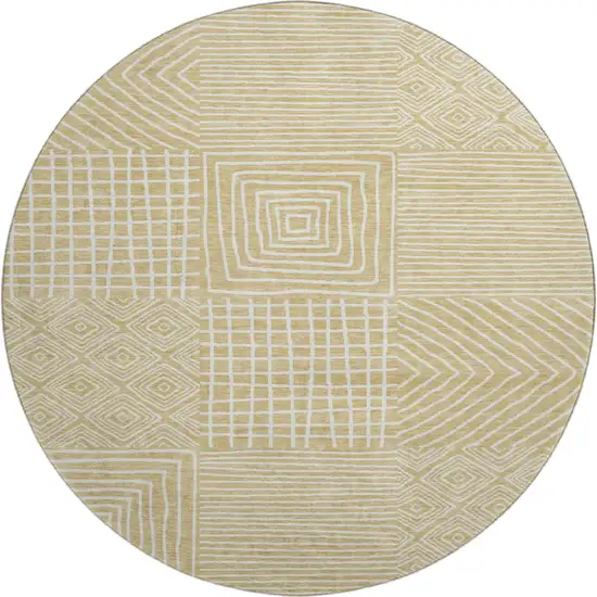 8' Wheat And Ivory Geometric Washable Round Rug With UV Protection Photo 1