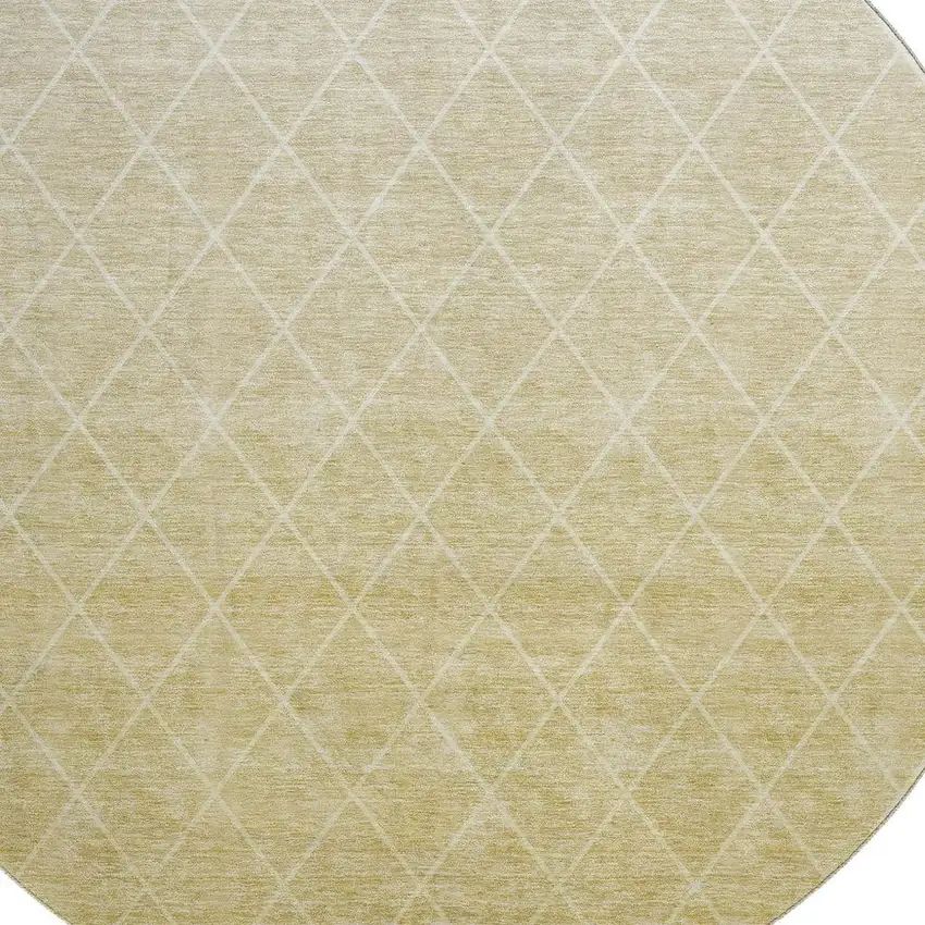 8' Wheat And Ivory Geometric Washable Round Rug With UV Protection Photo 2