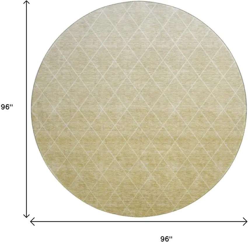 8' Wheat And Ivory Geometric Washable Round Rug With UV Protection Photo 9