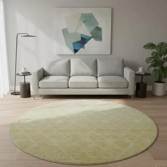8' Wheat And Ivory Geometric Washable Round Rug With UV Protection Photo 2