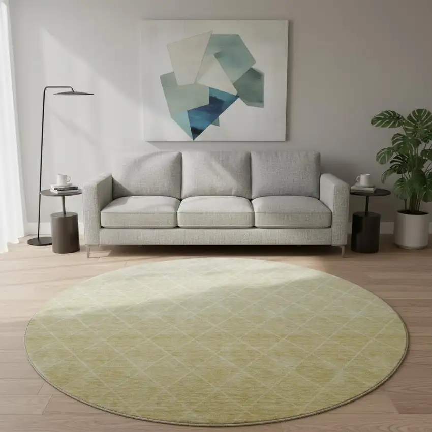 8' Wheat And Ivory Geometric Washable Round Rug With UV Protection Photo 2