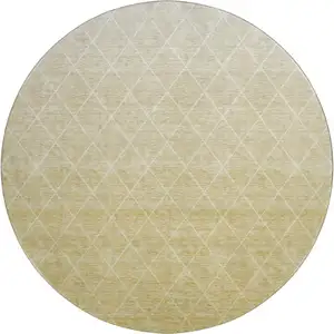 Photo of 8' Wheat And Ivory Geometric Washable Round Rug With UV Protection