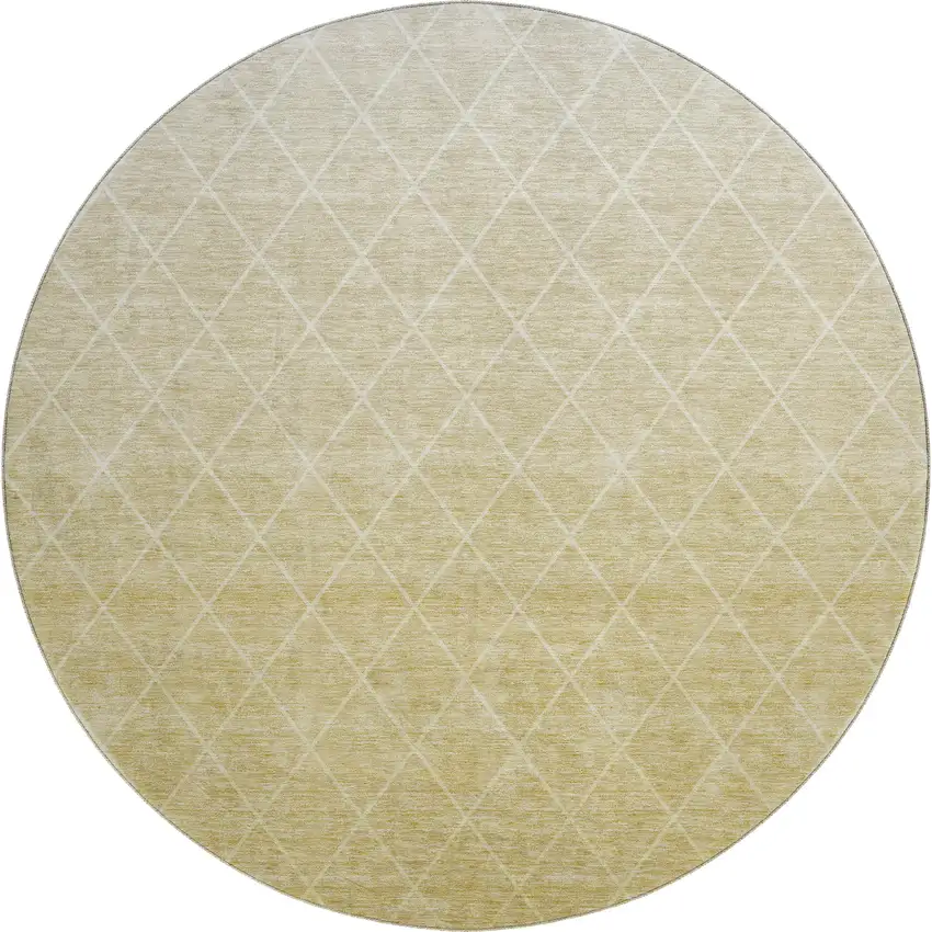 8' Wheat And Ivory Geometric Washable Round Rug With UV Protection Photo 1