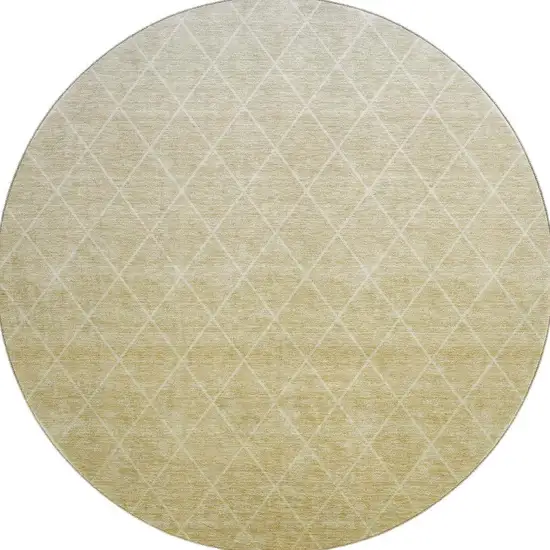 8' Wheat And Ivory Geometric Washable Round Rug With UV Protection Photo 3