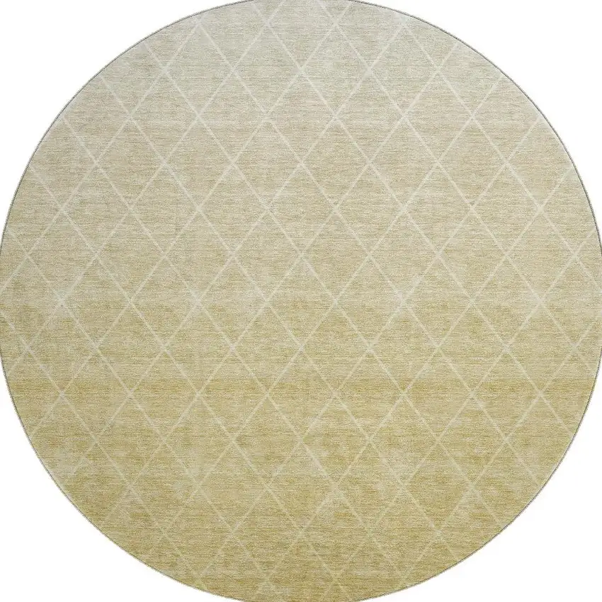 8' Wheat And Ivory Geometric Washable Round Rug With UV Protection Photo 3