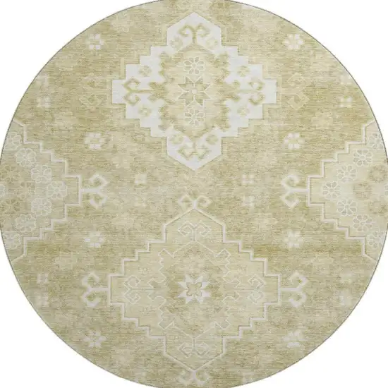 8' Wheat And Ivory Medallion Washable Round Rug With UV Protection Photo 4