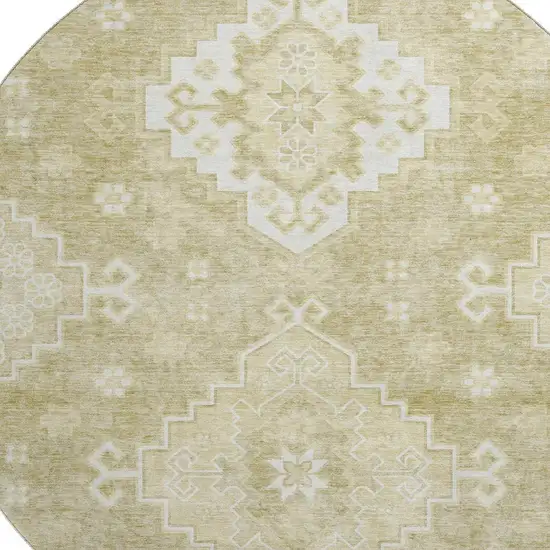 8' Wheat And Ivory Medallion Washable Round Rug With UV Protection Photo 3