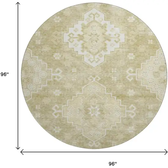8' Wheat And Ivory Medallion Washable Round Rug With UV Protection Photo 3