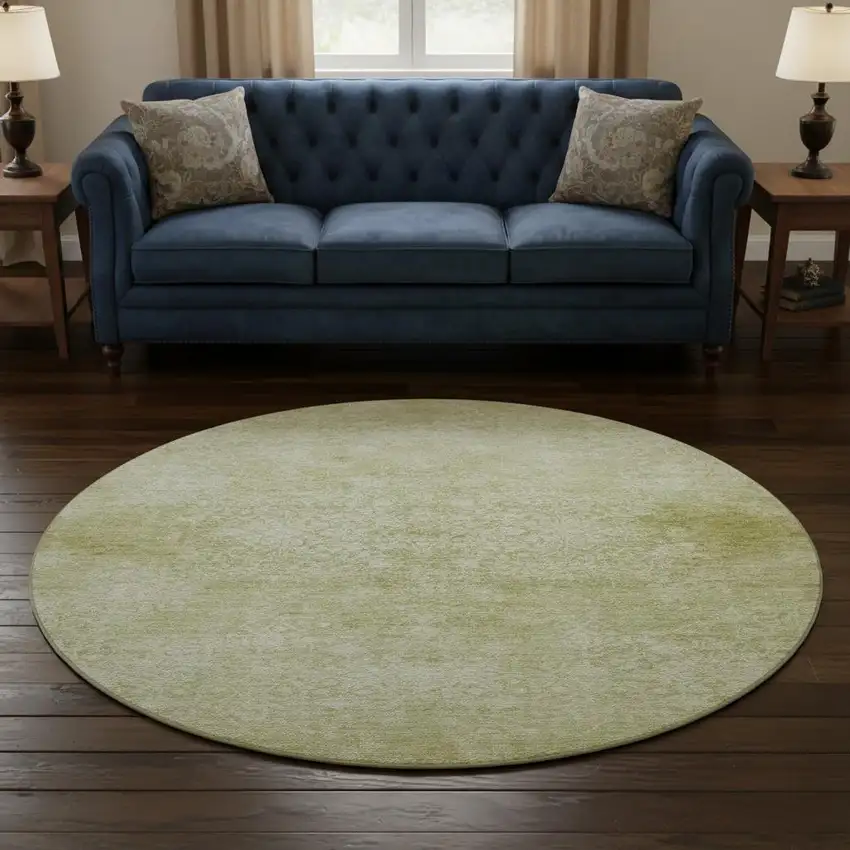 8' Wheat And Ivory Oriental Washable Round Rug With UV Protection Photo 2