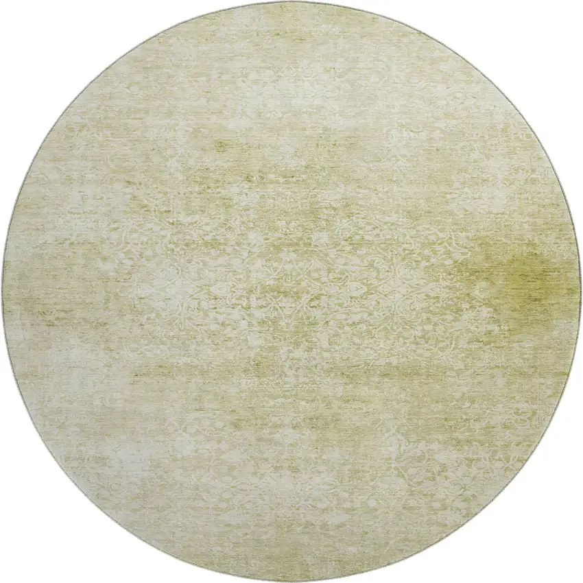8' Wheat And Ivory Oriental Washable Round Rug With UV Protection Photo 1