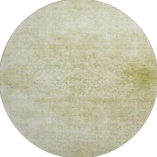8' Wheat And Ivory Oriental Washable Round Rug With UV Protection Photo 2