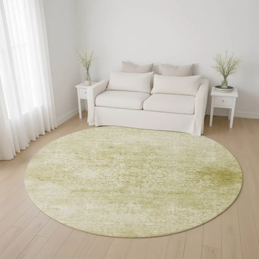 8' Wheat And Ivory Oriental Washable Round Rug With UV Protection Photo 4