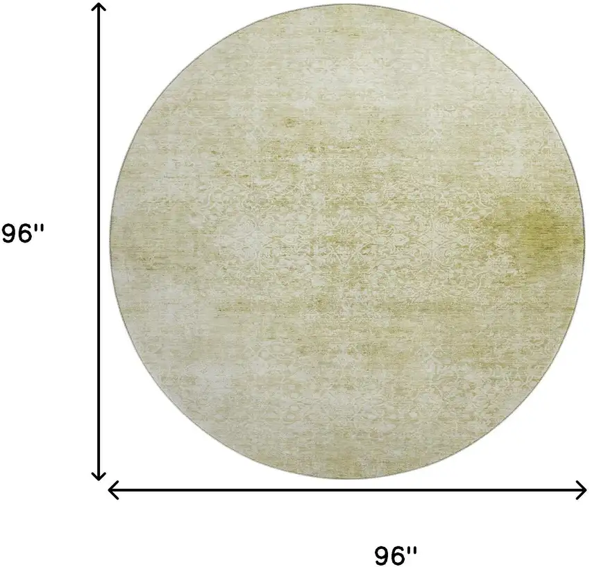 8' Wheat And Ivory Oriental Washable Round Rug With UV Protection Photo 9