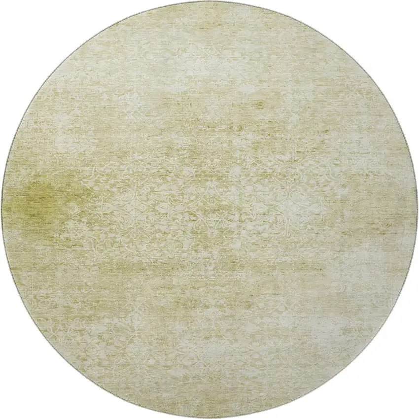 8' Wheat And Ivory Oriental Washable Round Rug With UV Protection Photo 3