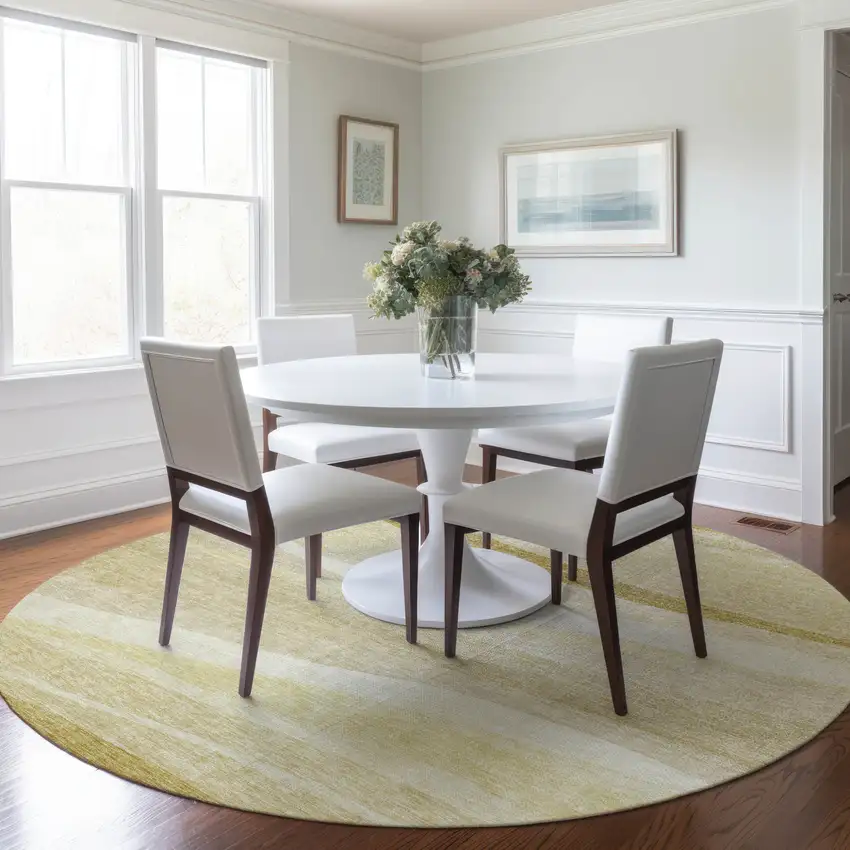 8' Wheat And Ivory Round Abstract Washable Indoor Outdoor Area Rug Photo 8
