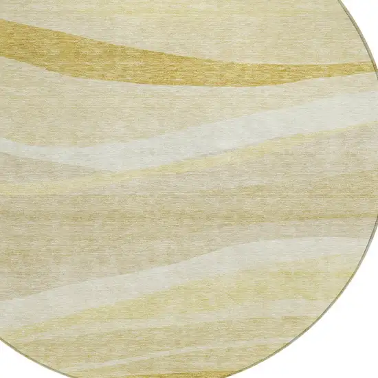 8' Wheat And Ivory Round Abstract Washable Indoor Outdoor Area Rug Photo 5