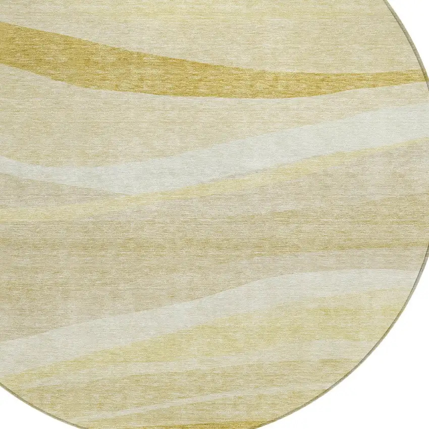 8' Wheat And Ivory Round Abstract Washable Indoor Outdoor Area Rug Photo 5