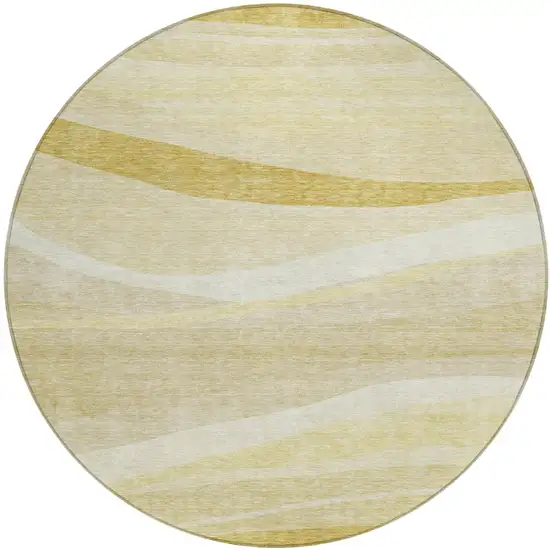 8' Wheat And Ivory Round Abstract Washable Indoor Outdoor Area Rug Photo 2
