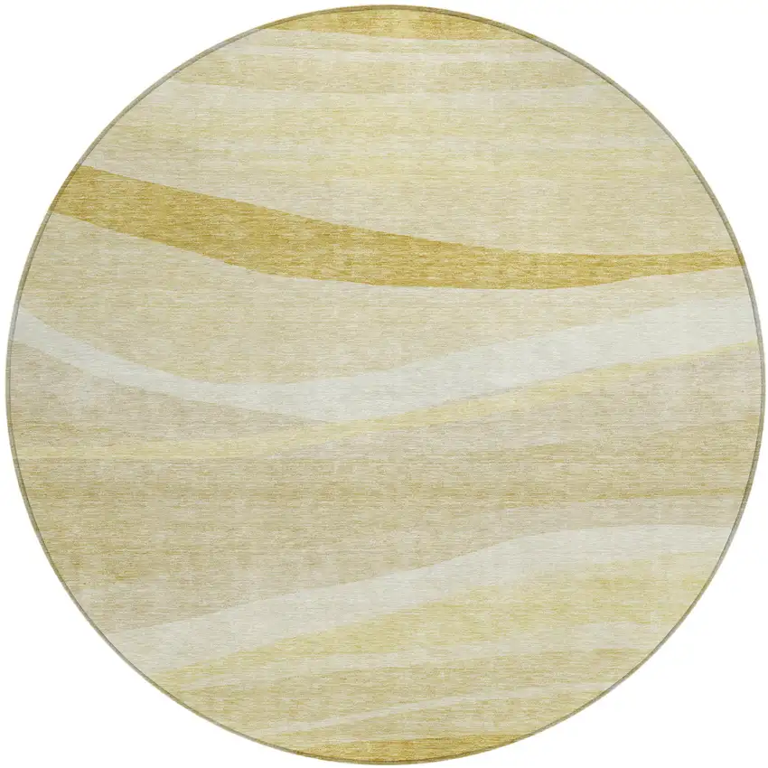 8' Wheat And Ivory Round Abstract Washable Indoor Outdoor Area Rug Photo 2