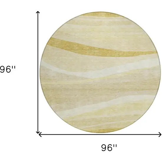 8' Wheat And Ivory Round Abstract Washable Indoor Outdoor Area Rug Photo 9