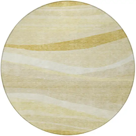 8' Wheat And Ivory Round Abstract Washable Indoor Outdoor Area Rug Photo 6