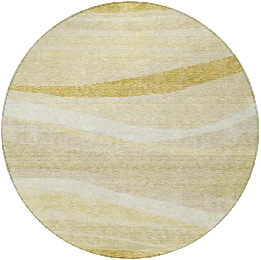 8' Wheat And Ivory Round Abstract Washable Indoor Outdoor Area Rug Photo 6