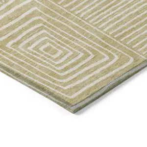 Photo of 8' Wheat And Ivory Round Geometric Washable Indoor Outdoor Area Rug