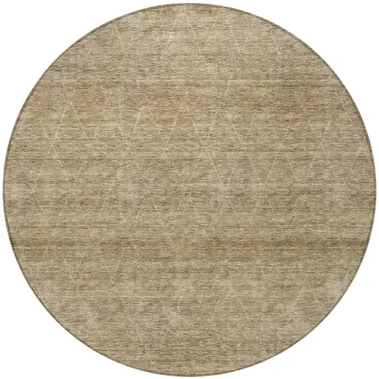 8' Wheat And Ivory Round Geometric Washable Indoor Outdoor Area Rug Photo 4