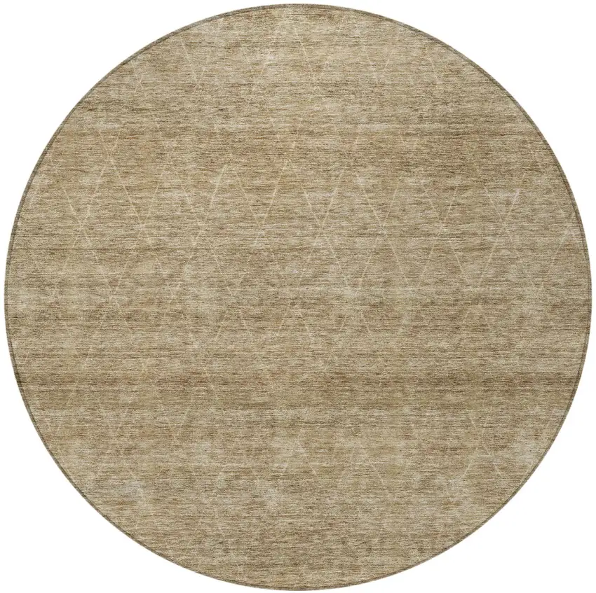 8' Wheat And Ivory Round Geometric Washable Indoor Outdoor Area Rug Photo 4