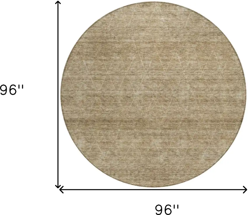 8' Wheat And Ivory Round Geometric Washable Indoor Outdoor Area Rug Photo 3