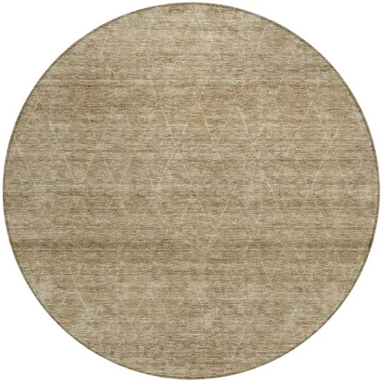 8' Wheat And Ivory Round Geometric Washable Indoor Outdoor Area Rug Photo 2