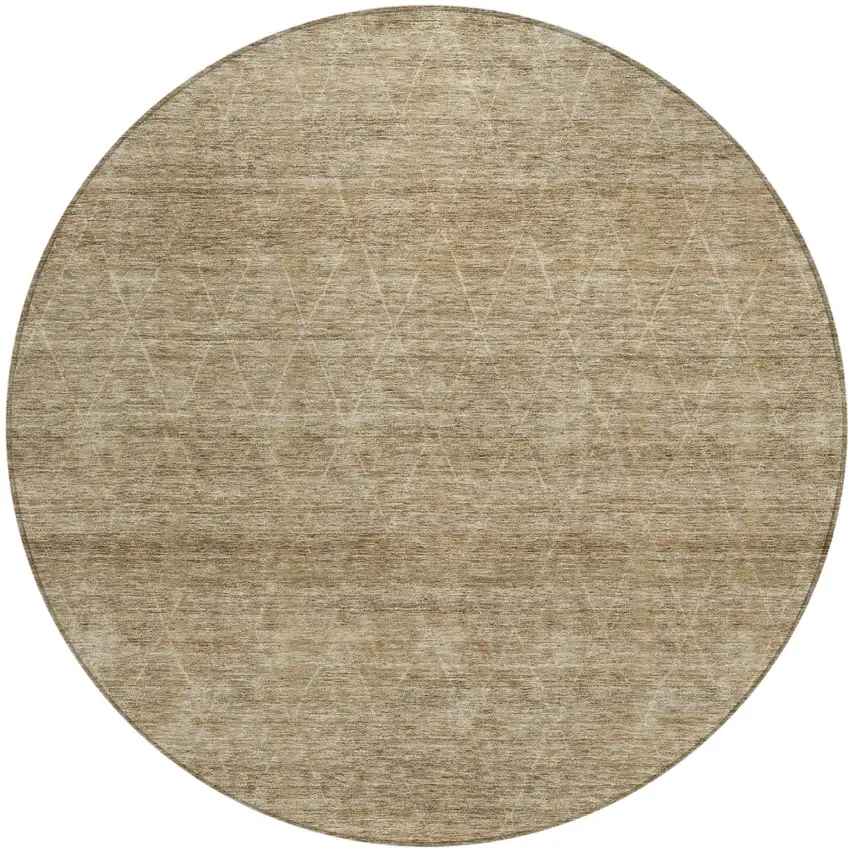 8' Wheat And Ivory Round Geometric Washable Indoor Outdoor Area Rug Photo 2