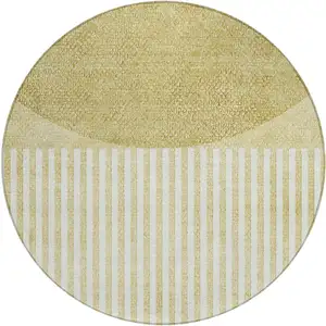 Photo of 8' Wheat And Ivory Round Geometric Washable Indoor Outdoor Area Rug
