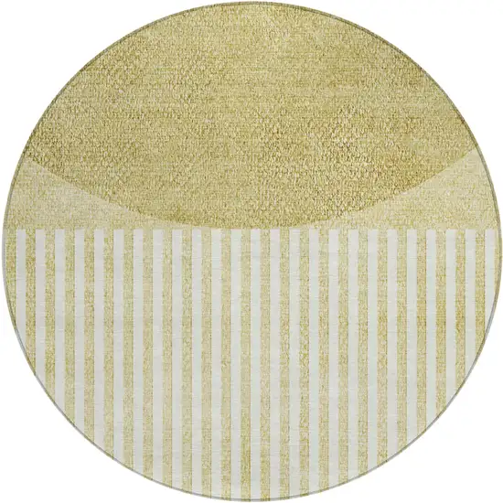 8' Wheat And Ivory Round Geometric Washable Indoor Outdoor Area Rug Photo 1