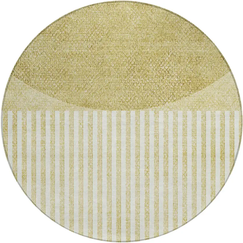 8' Wheat And Ivory Round Geometric Washable Indoor Outdoor Area Rug Photo 1
