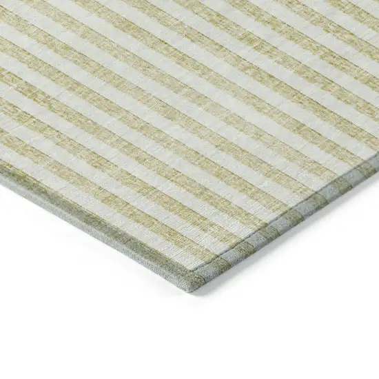 8' Wheat And Ivory Round Geometric Washable Indoor Outdoor Area Rug Photo 4